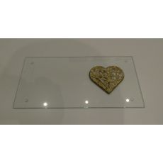 Náhrobná sklenená podložka pod kahance s aplikáciou srdce, zlaté - 30x15cm