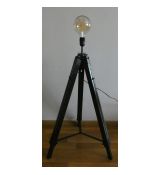 Drevená stojanová lampa bez tienidla, čierna - statív + SMART LED žiarovka