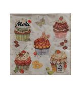 Servítky Cupcake vhodné na decoupage cena za 1 ks