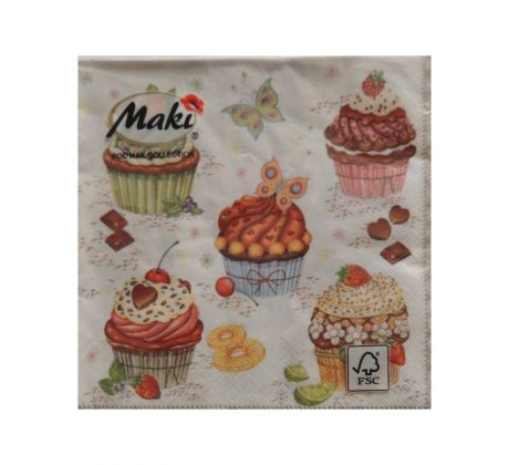 Servítky Cupcake vhodné na decoupage cena za 1 ks