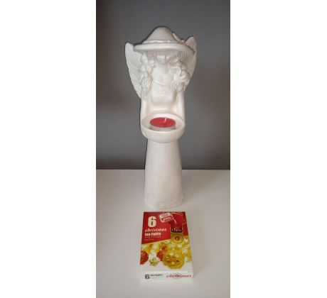 Sádrová soška anjel + Zdarma Vonné čajové sviečky Vianoce 6ks