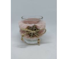 Sklenený svietnik 6cm ružový vločka + 1x6ks čajových sviečok ZDARMA