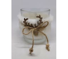 Sklenený svietnik 8cm biely sob + 1x6ks čajových sviečok ZDARMA