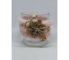 Sklenený svietnik 8cm ružový vločka + 1x6ks čajových sviečok ZDARMA