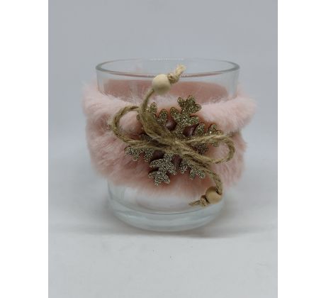 Sklenený svietnik 8cm ružový vločka + 1x6ks čajových sviečok ZDARMA
