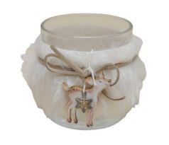 Sklenený Svietnik, srnka 8cm biely + 1x6ks čajových sviečok ZDARMA