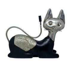 Soška mačka drevo-kov, čierny 18x21cm