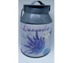 Kovová konva, sivá z levanduľou 18x11cm