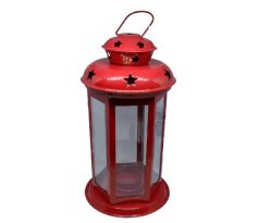 Kovový lampáš na čajové sviečky, červený 21x11cm