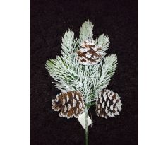 Vianočná vetvička so šiškami zasnežená 23cm