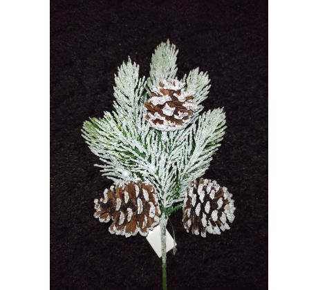 Vianočná vetvička so šiškami zasnežená 23cm