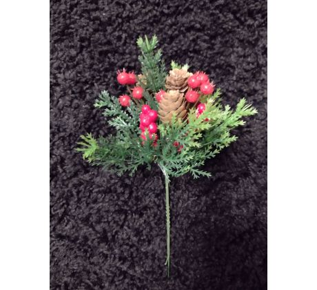 Vianočná vetvička s jarabinou mala 22cm