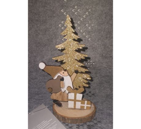 Drevený stromček s Mikulášom zlatý