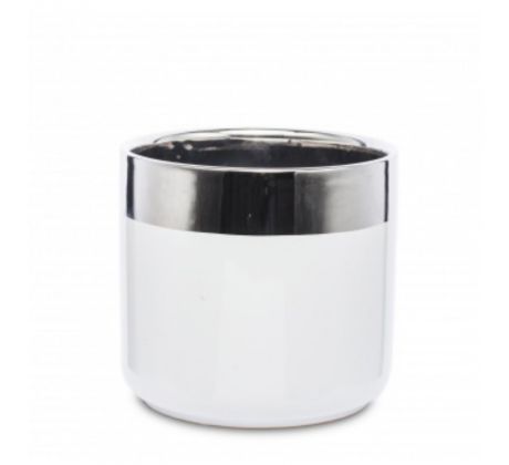 Keramický kvetináč bielo-strieborný - (11x11,5x11,5cm)