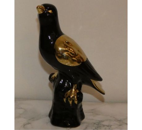 Keramická figúrka vták čierno-zlata - (21x12x7cm)