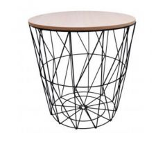 Príručný stolík s drevenou stolovou doskou - (36x36,5cm)