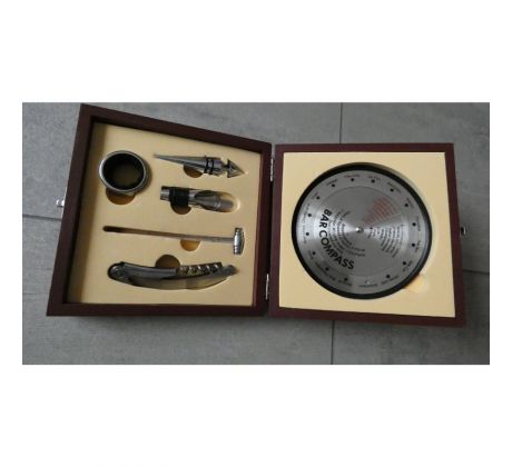 Vinárska súprava v darčekovej krabičke - 5 pomôcok + bar kompas