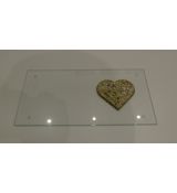 Náhrobná sklenená podložka pod kahance s aplikáciou srdce, zlaté - 30x15cm