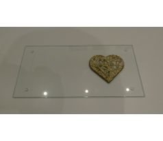 Náhrobná sklenená podložka pod kahance s aplikáciou srdce, zlaté - 30x15cm