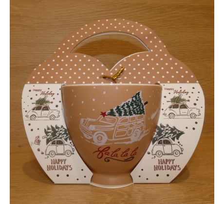 Sviatočný hrnček 390ml - Vianočný stromček na aute