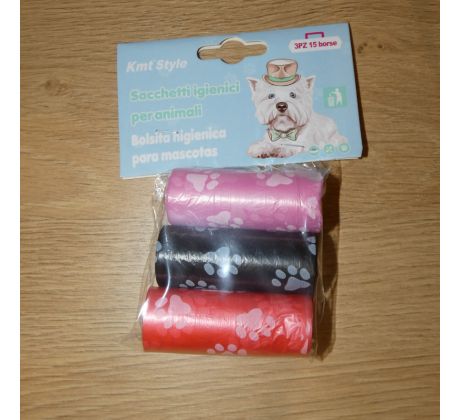 Vrecká na psie exkrementy, farebné - 3ks