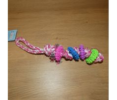 Hračka pre psa, pletená s farebnými krúžkami - ružová