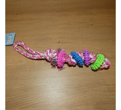 Hračka pre psa, pletená s farebnými krúžkami - ružová