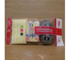 Sada čistiacich prostriedkov pre domácnosť - Hubka + Handra + 2x Drôtenka