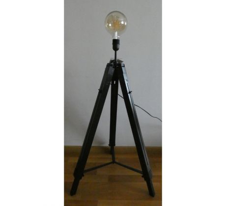 Drevená stojanová lampa bez tienidla, čierna - statív + SMART LED žiarovka
