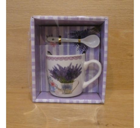 Sada šálky s lyžičkou - Levanduľa v polievačke 210ml