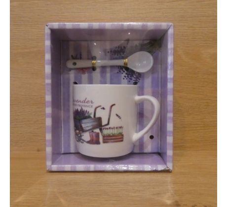 Sada šálky s lyžičkou - Levanduľa vo furiku 210ml