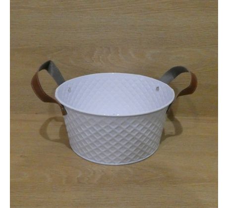 Kovový kvetináč, biely - 18x9cm