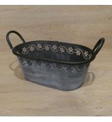 Plechový kvetináč, sivý - 31,5x15x10,5cm