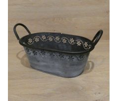 Plechový kvetináč, sivý - 31,5x15x10,5cm