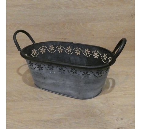 Plechový kvetináč, sivý - 31,5x15x10,5cm