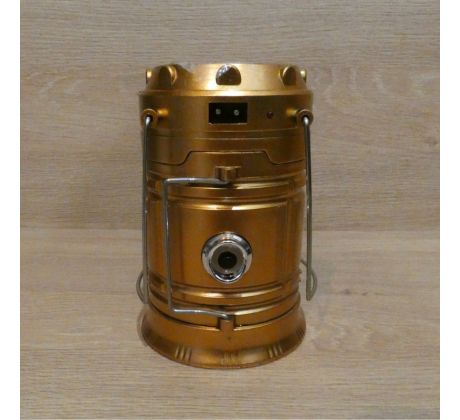 Kempingový solárny dobíjací lampáš, LED - zlatý