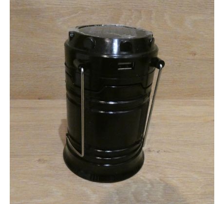 Kempingový solárny dobíjací lampáš, LED - čierny