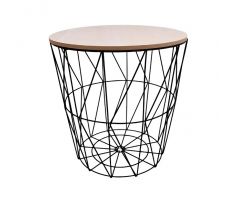 Príručný stolík s drevenou stolovou doskou - (39,5x41cm)